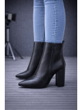 Elegante Leder-Stiefeletten mit Blockabsatz und spitzer Form 6320  - Schwarz