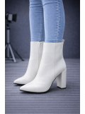 Elegante Leder-Stiefeletten mit Blockabsatz und spitzer Form 6320  - Weiß