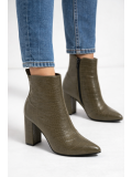 Damen-Stiefeletten in Kroko-Optik mit Blockabsatz 6321 - Khaki