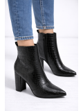 Damen-Stiefeletten in Kroko-Optik mit Blockabsatz 6321 - Schwarz