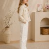 3542  طقم بناتي مقلم قصب - Beige