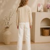3542  طقم بناتي مقلم قصب - Beige
