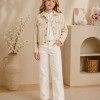 3542  طقم بناتي مقلم قصب - Beige