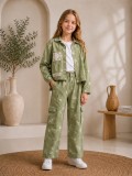 3546  طقم بناتي كتان تطريز - Mint