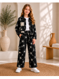 3546  طقم بناتي كتان تطريز - اسود