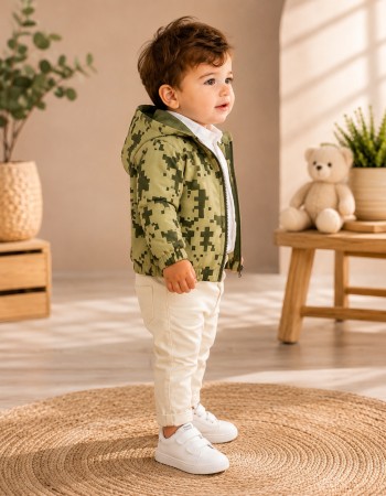 3568  طقم صبياني براشوت دومينو - Khaki