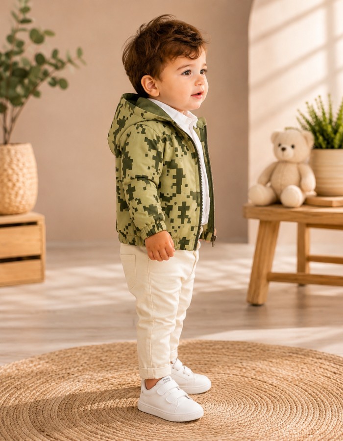 3568  طقم صبياني براشوت دومينو - Khaki