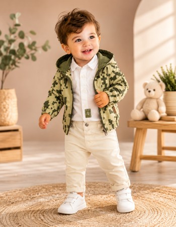 3568  طقم صبياني براشوت دومينو - Khaki