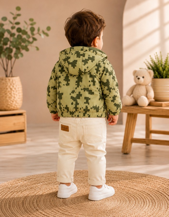 3568  طقم صبياني براشوت دومينو - Khaki