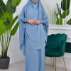 Muslim Dresses For Women ,Abayas Prayer Islamic Clothes Long dress Hijab Bonnet 2Pieces Sleeve Hijab Sheet 822 Bebe Mavi
