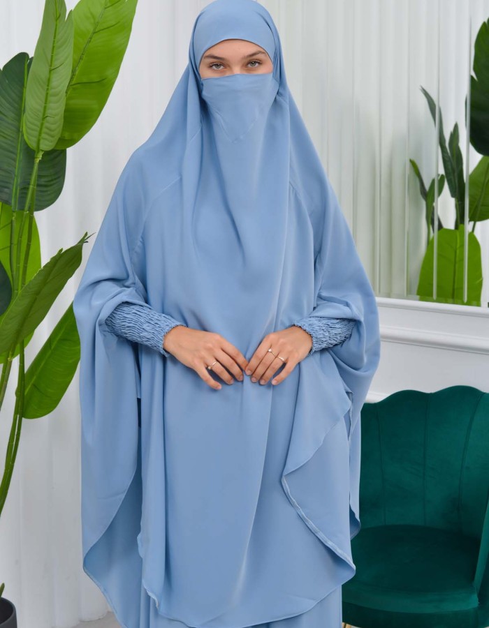 Muslim Dresses For Women ,Abayas Prayer Islamic Clothes Long dress Hijab Bonnet 2Pieces Sleeve Hijab Sheet 822 Bebe Mavi