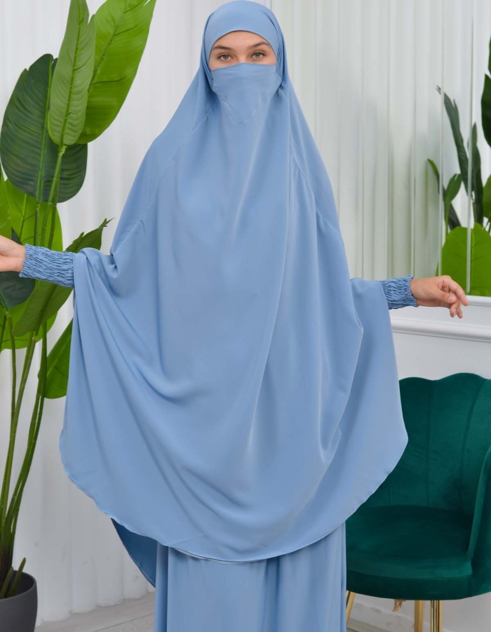 Muslim Dresses For Women ,Abayas Prayer Islamic Clothes Long dress Hijab Bonnet 2Pieces Sleeve Hijab Sheet 822 Bebe Mavi