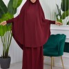Muslim Dresses For Women ,Abayas Prayer Islamic Clothes Long dress Hijab Bonnet 2Pieces Sleeve Hijab Sheet 822 - burgundy