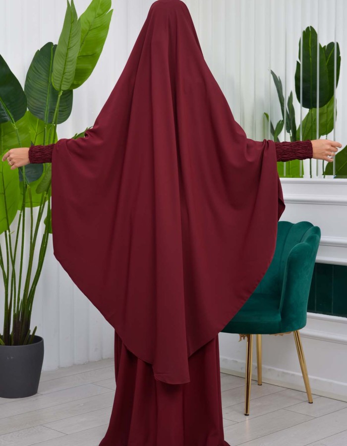 Muslim Dresses For Women ,Abayas Prayer Islamic Clothes Long dress Hijab Bonnet 2Pieces Sleeve Hijab Sheet 822 - burgundy