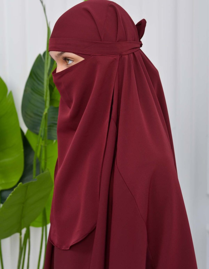 Muslim Dresses For Women ,Abayas Prayer Islamic Clothes Long dress Hijab Bonnet 2Pieces Sleeve Hijab Sheet 822 - burgundy