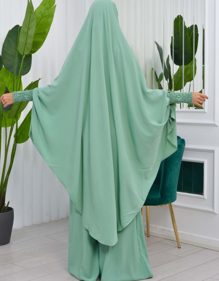 Muslim Dresses For Women ,Abayas Prayer Islamic Clothes Long dress Hijab Bonnet 2Pieces Sleeve Hijab Sheet 822 - mint