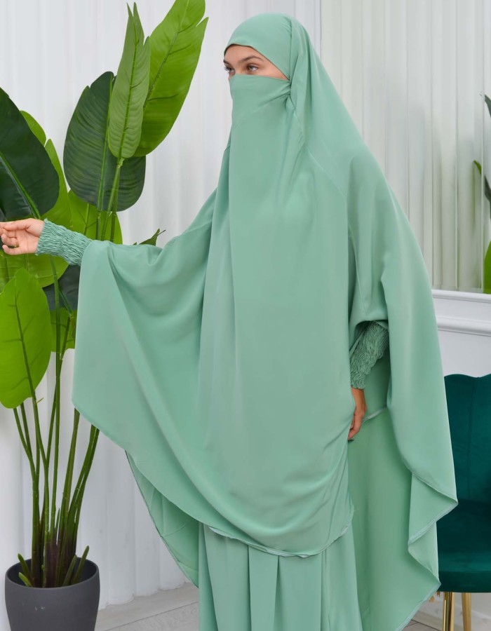 Muslim Dresses For Women ,Abayas Prayer Islamic Clothes Long dress Hijab Bonnet 2Pieces Sleeve Hijab Sheet 822 - mint