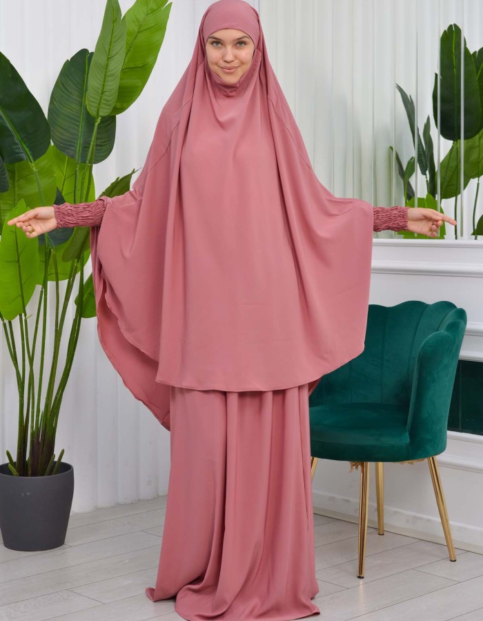 Muslim Dresses For Women ,Abayas Prayer Islamic Clothes Long dress Hijab Bonnet 2Pieces Sleeve Hijab Sheet 822 - light pink