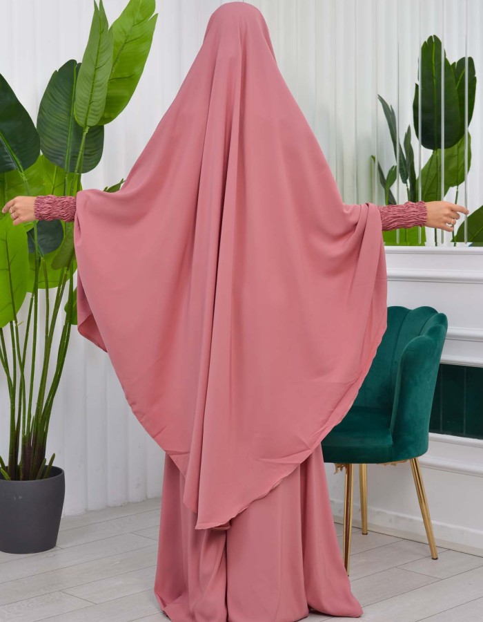Muslim Dresses For Women ,Abayas Prayer Islamic Clothes Long dress Hijab Bonnet 2Pieces Sleeve Hijab Sheet 822 - light pink
