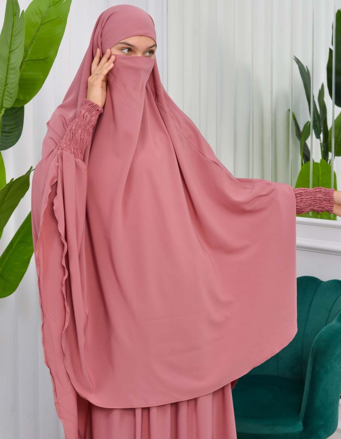 Muslim Dresses For Women ,Abayas Prayer Islamic Clothes Long dress Hijab Bonnet 2Pieces Sleeve Hijab Sheet 822 - light pink