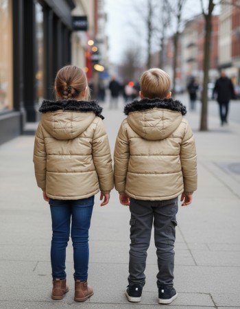 Mit Fell gefütterte Dacron-Pufferjacke für Kinder 5146 - Beige