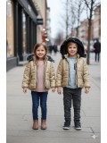 Dacron Puffer Jacket for Kids Fur Lined 5146 - beige