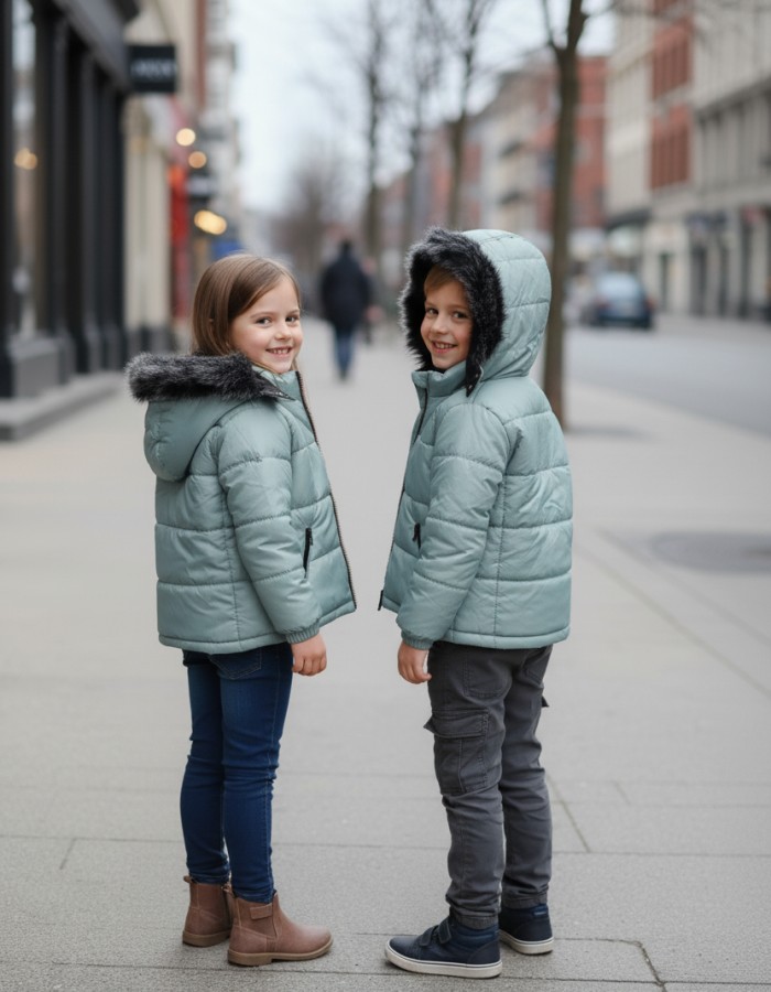 Dacron Puffer Jacket for Kids Fur Lined 5146 - mint