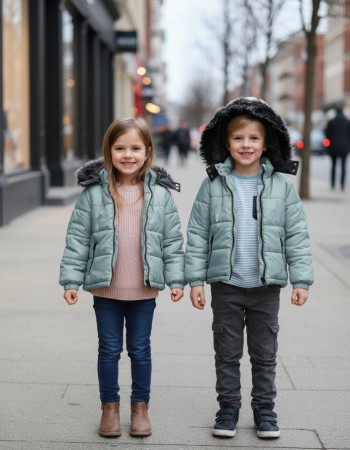 Dacron Puffer Jacket for Kids Fur Lined 5146 - mint