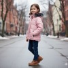 Dacron Puffer Jacket for Kids Fur Lined 5146 - pink