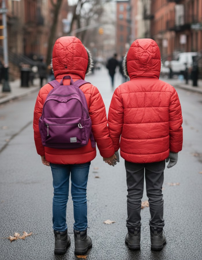 Dacron Puffer Jacket for Kids Fur Lined 5146 - red
