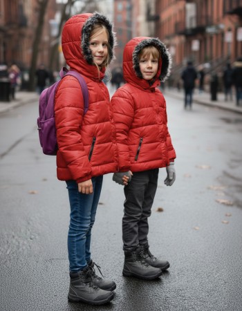 Mit Fell gefütterte Dacron-Pufferjacke für Kinder 5146 - Rot