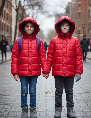Mit Fell gefütterte Dacron-Pufferjacke für Kinder 5146 - Rot