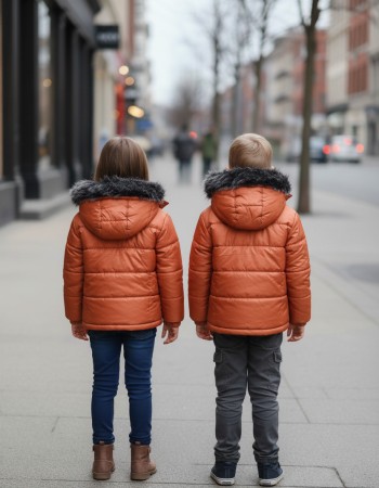 Mit Fell gefütterte Dacron-Pufferjacke für Kinder 5146 - Ziegelrot