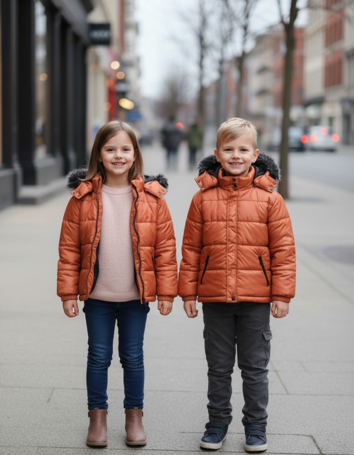 Dacron Puffer Jacket for Kids Fur Lined 5146 - terracotta