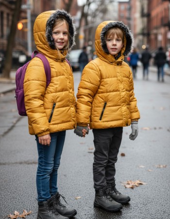 Dacron Puffer Jacket for Kids Fur Lined 5146 - yellow