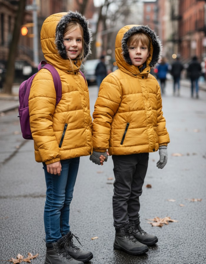 Dacron Puffer Jacket for Kids Fur Lined 5146 - yellow