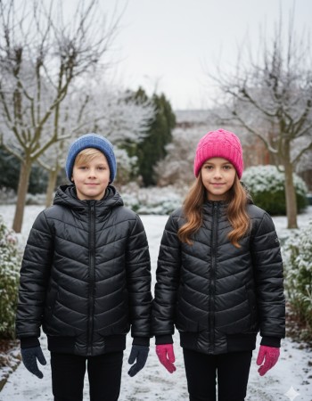 Gefütterte Pufferjacke mit durchgehendem Fleece-Futter für Kinder 5149 - Schwarz