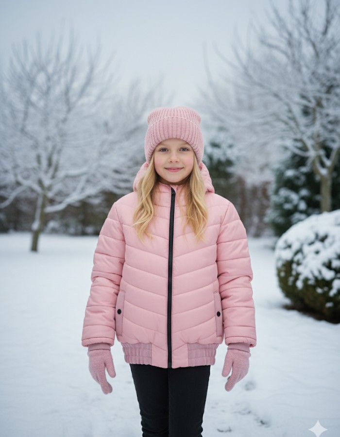 Gefütterte Pufferjacke mit durchgehendem Fleece-Futter für Kinder 5149 - Rosa