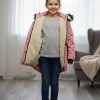 Lined Canvas Jacket with Fur for Kids 5136- pink