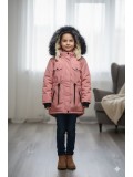 Lined Canvas Jacket with Fur for Kids 5136 - pink