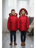 Lined Canvas Jacket with Fur for Kids 5136 - red