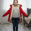 Lined Canvas Jacket with Fur for Kids 5136 - red
