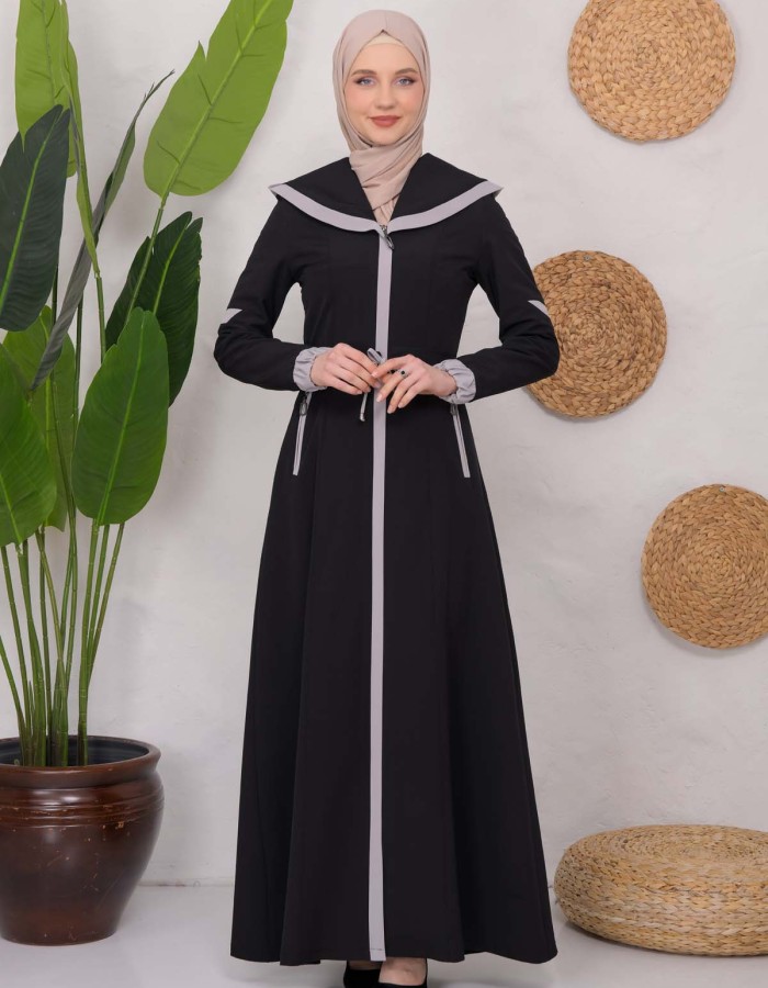 Modest linen  trench coat 1221 - black