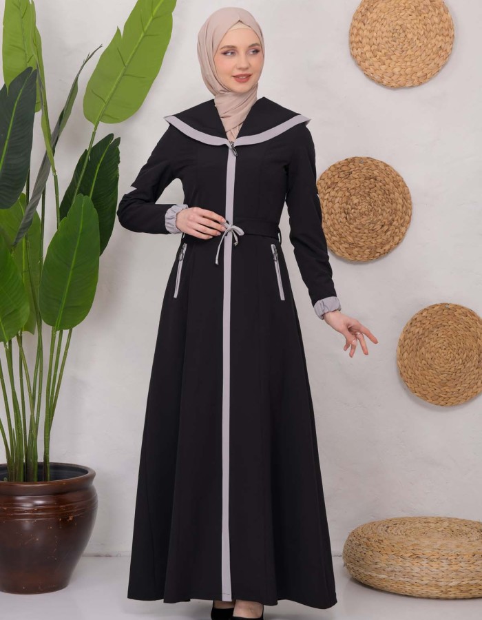 Modest linen  trench coat 1221 - black