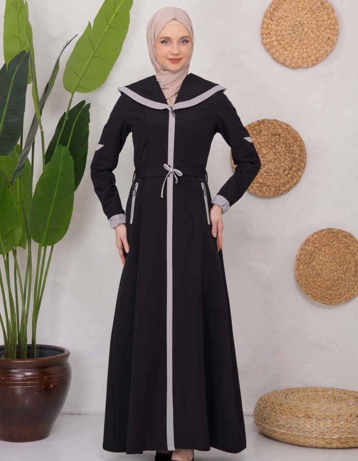 Modest linen  trench coat 1221 - black