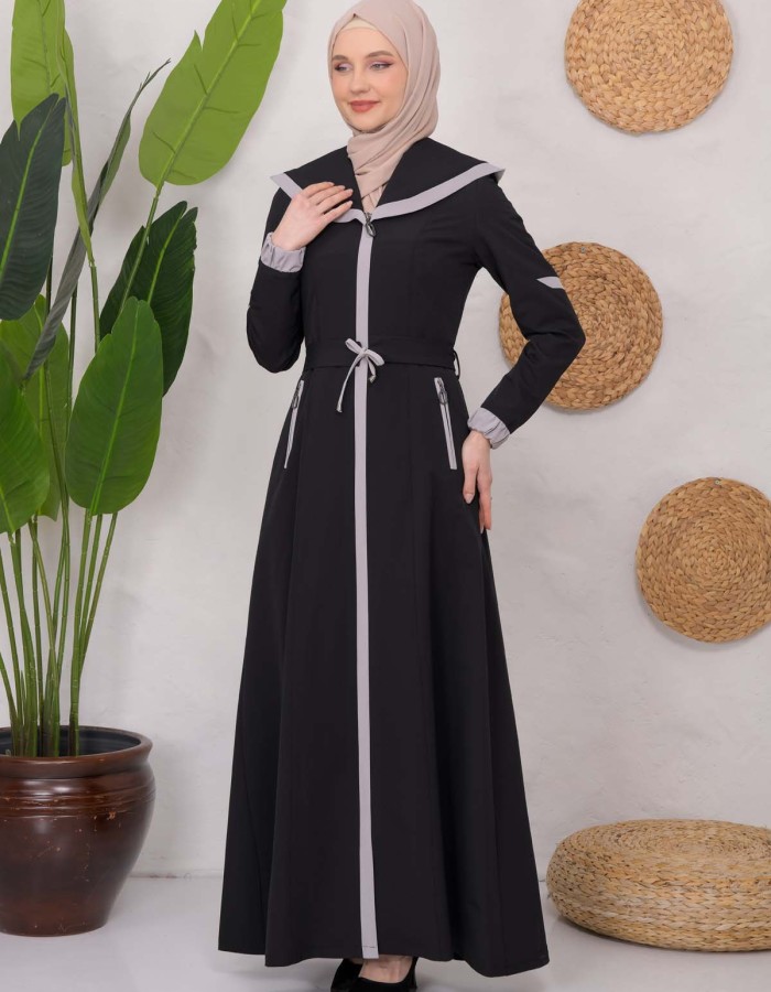 Modest linen  trench coat 1221 - black
