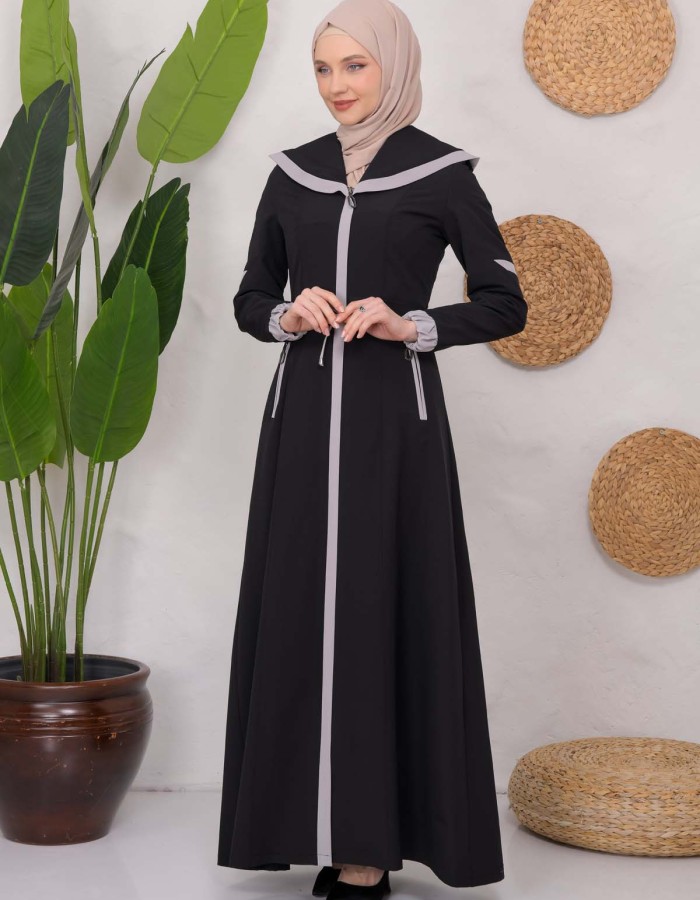 Modest linen  trench coat 1221 - black