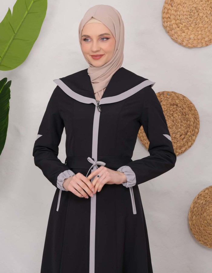 Modest linen  trench coat 1221 - black