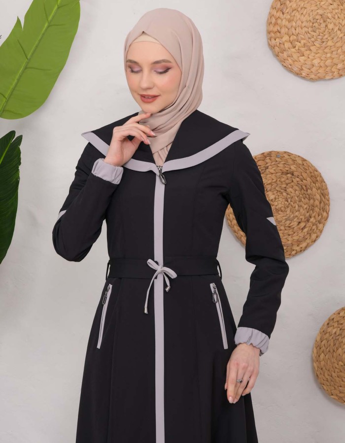 Modest linen  trench coat 1221 - black