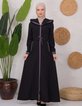 Long Rain Parachute Coat with Hood and Satin Lining 1221 - dark Anthracite